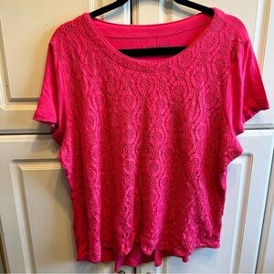 croft & barrow Hot Pink Lace-Front Short Sleeve Top